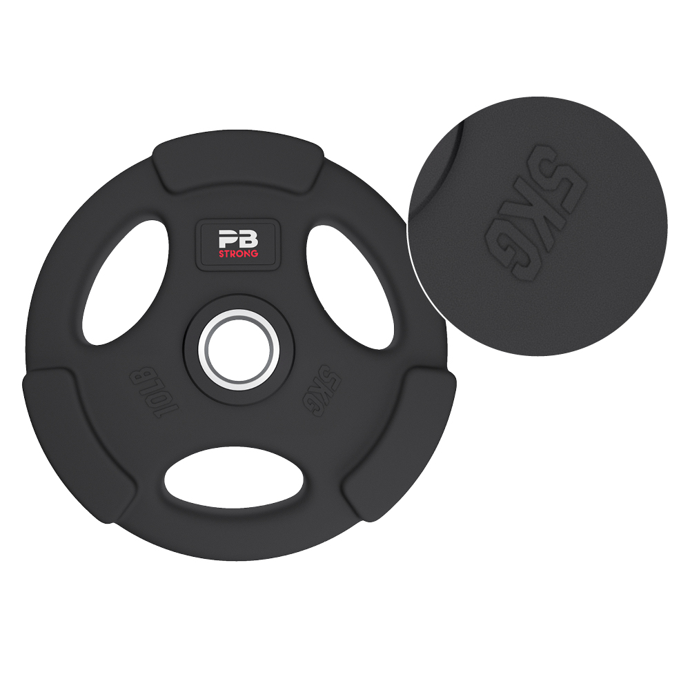Disque d'haltère PB Strong à 3 poignées, caoutchouté, noir (à l'unité) 5 kg