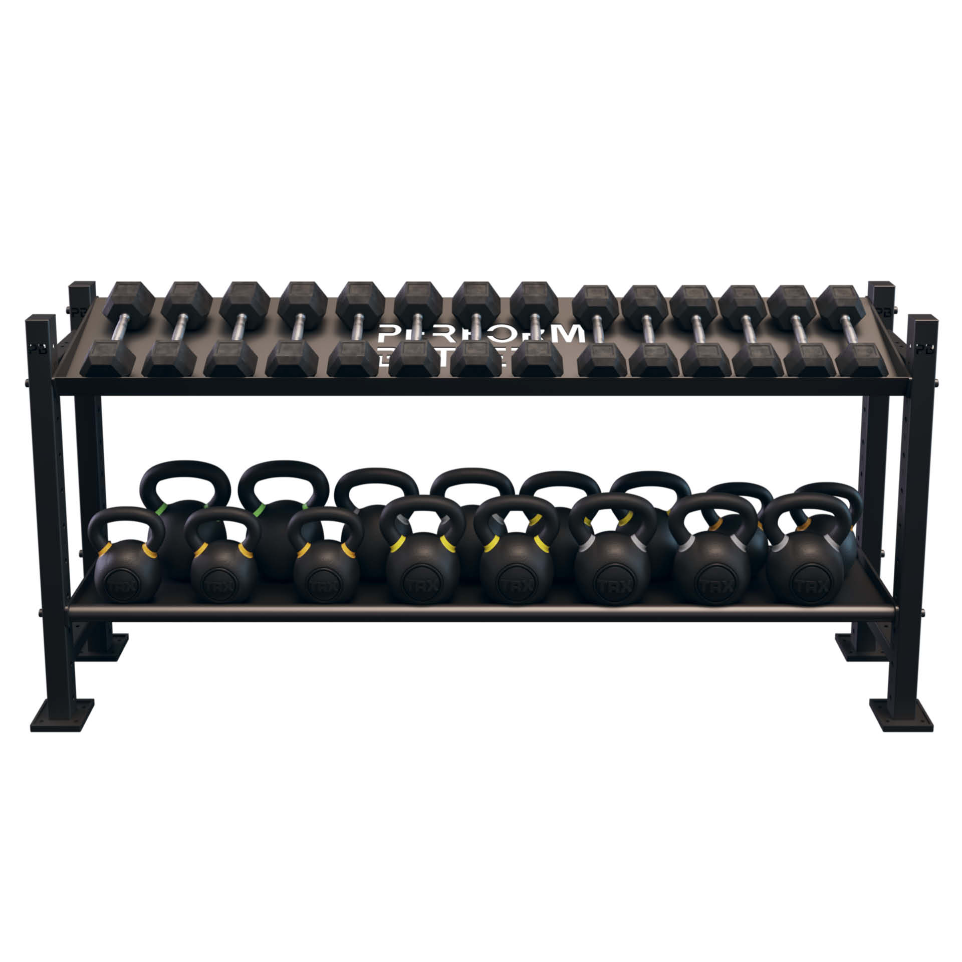 Perform Better Multi Storage : support pour haltères de 0,90 m et kettlebells, 2 étagères (lot)