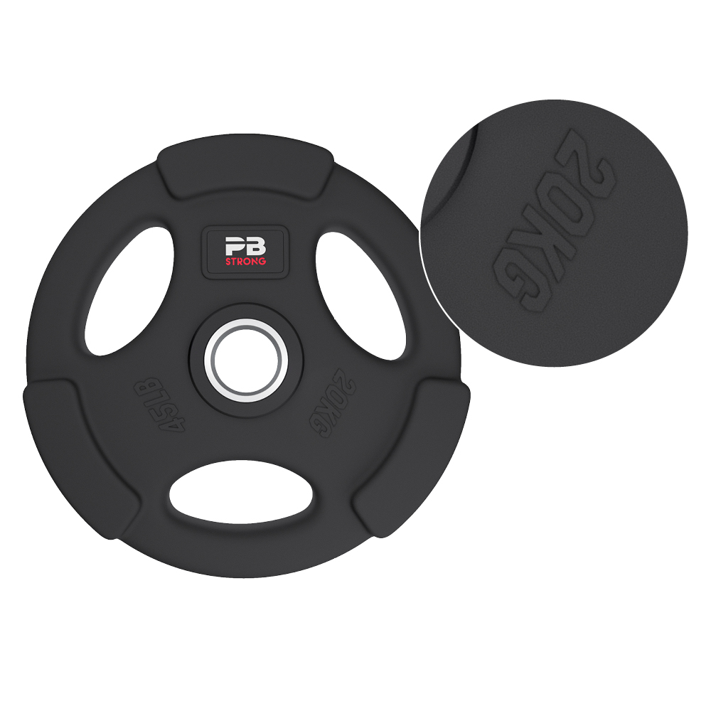Disque d'haltère PB Strong à 3 poignées, caoutchouté, noir (à l'unité) 20 kg