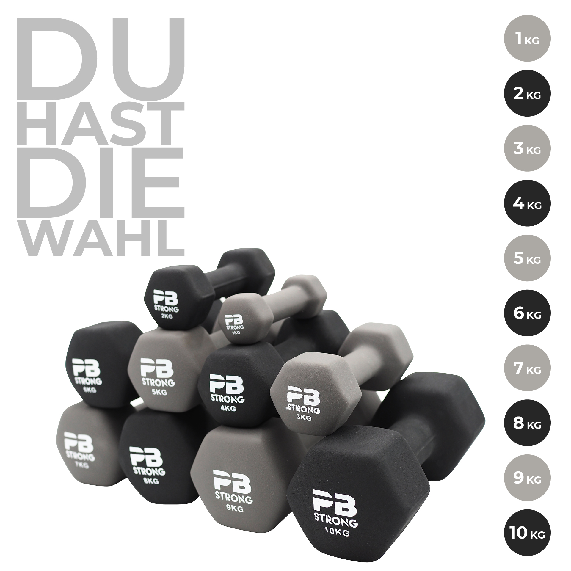 Haltère PB Strong en néoprène, gris (à l'unité) 1 kg