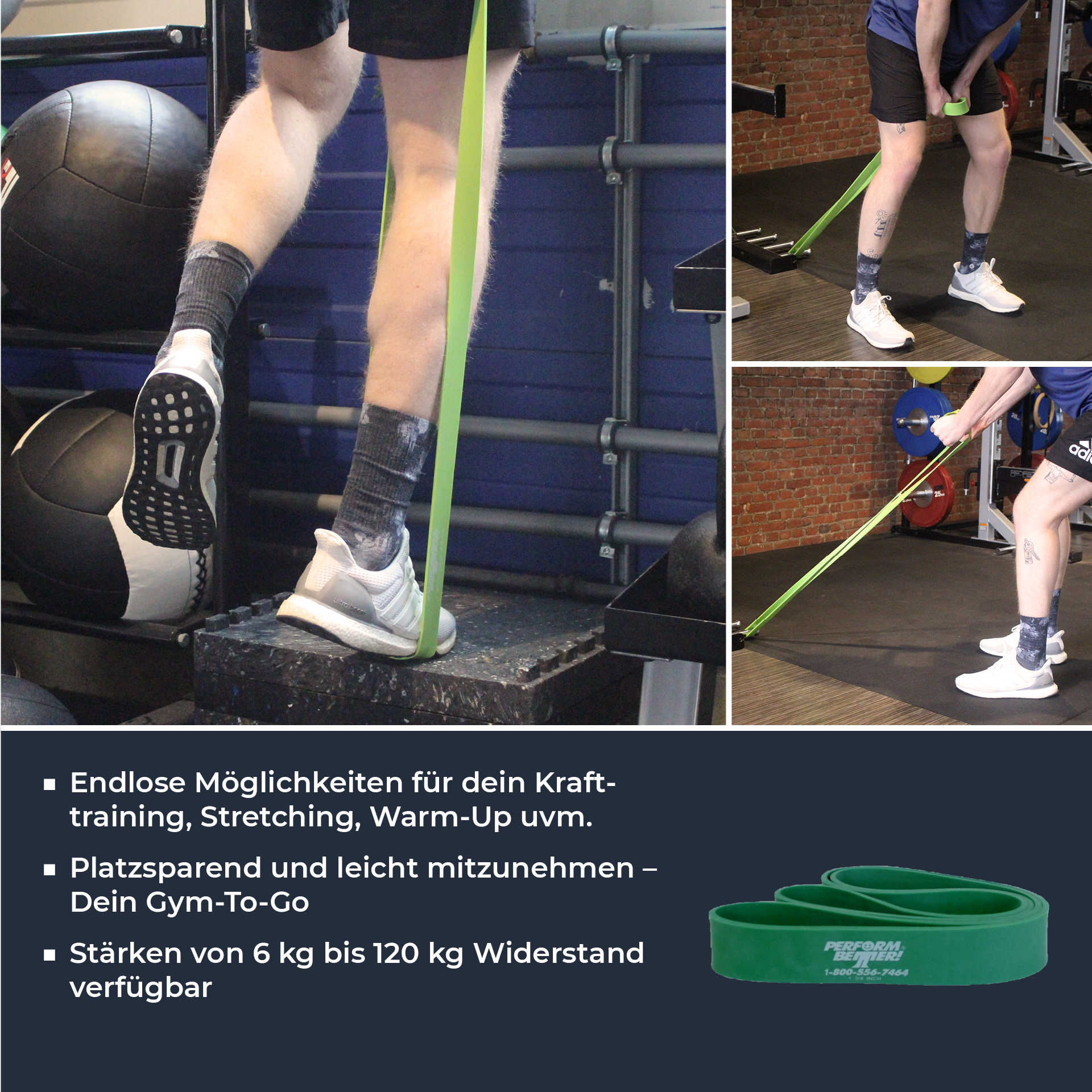 Superbands - 3,8 cm de large, 32,5 kg, vert (5 mm d'épaisseur)